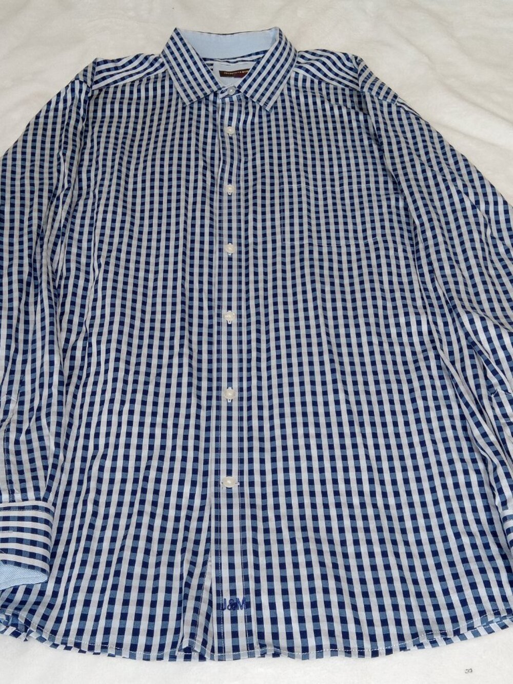 Johnston Murphy Men's XL Blue Gradient Gingham Plaid Button Down Dress Shirt - Picture 7 of 15